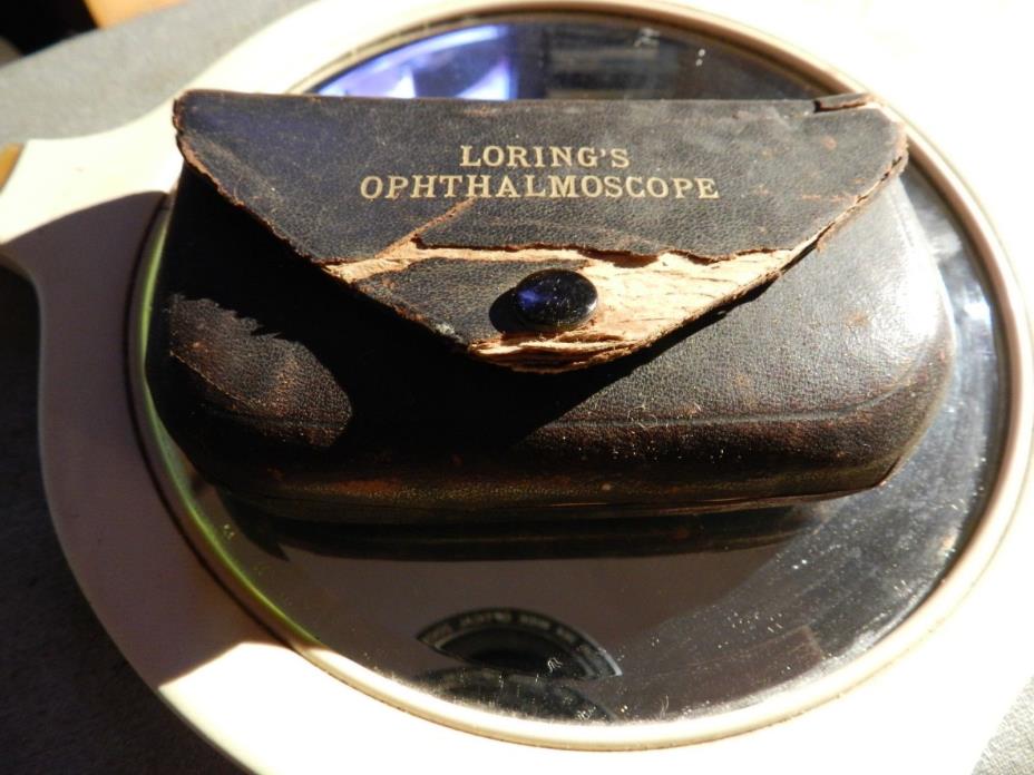 1904 Loring's Ophthalmoscope in original green velvet lined leather case.