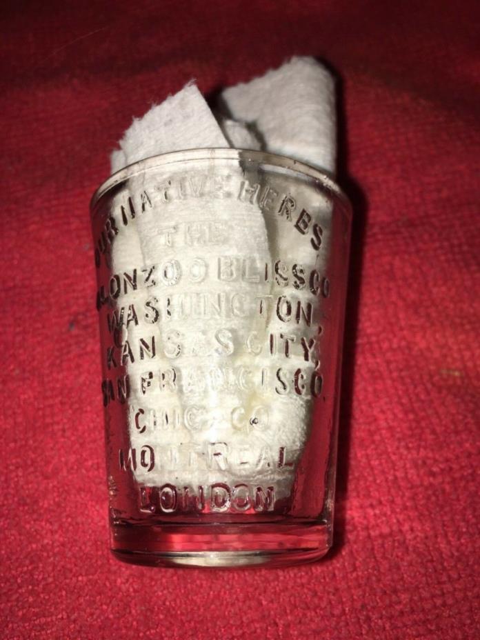 OUR NATIVE HERBS THE ALONZO O BLISS CO WASHINGTON PHARMACY SHOT MEASURE GLASS