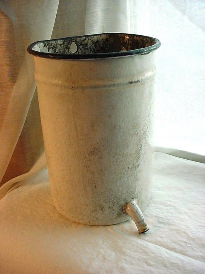 Antique French Enamelware Irrigator without Hose White w Dark Cobalt Blue 7 inch