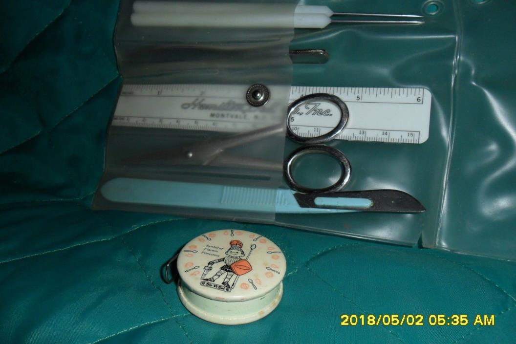 Vintage Antique 6 Piece School Child Biology Dissection Kit and sml tape measur