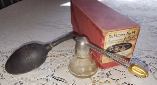 Antique Medical Device DeVilbiss No. 15 Atomizer, Org. Box, Instructions, Adver