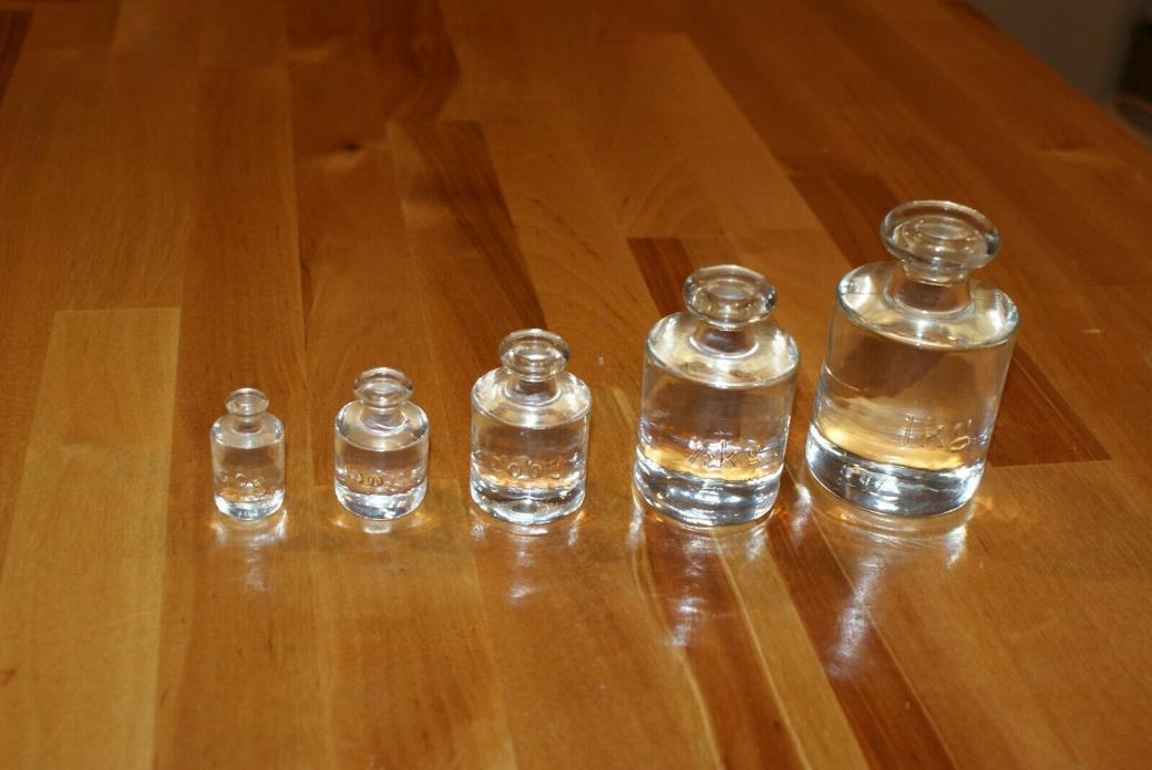 Antique Glass Pharmacy Weights (50g, 100g, 200g, 1/2kg, 1kg)