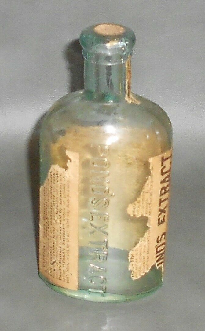 c1895 Antique Medicine Bottle Pond's Extract w/ Label & Cork
