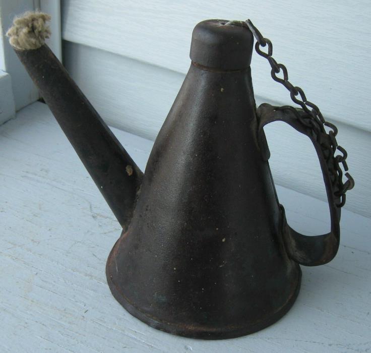 ANTIQUE PITTSBURG PA GEM MFG CO. TEAPOT MINORS LAMP OIL WICK&CHAIN SIGNED BOTTOM