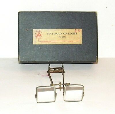 Antique May Manufacturing Loupe Medical Jeweler Watch Vtg Magnifying Glass & Box