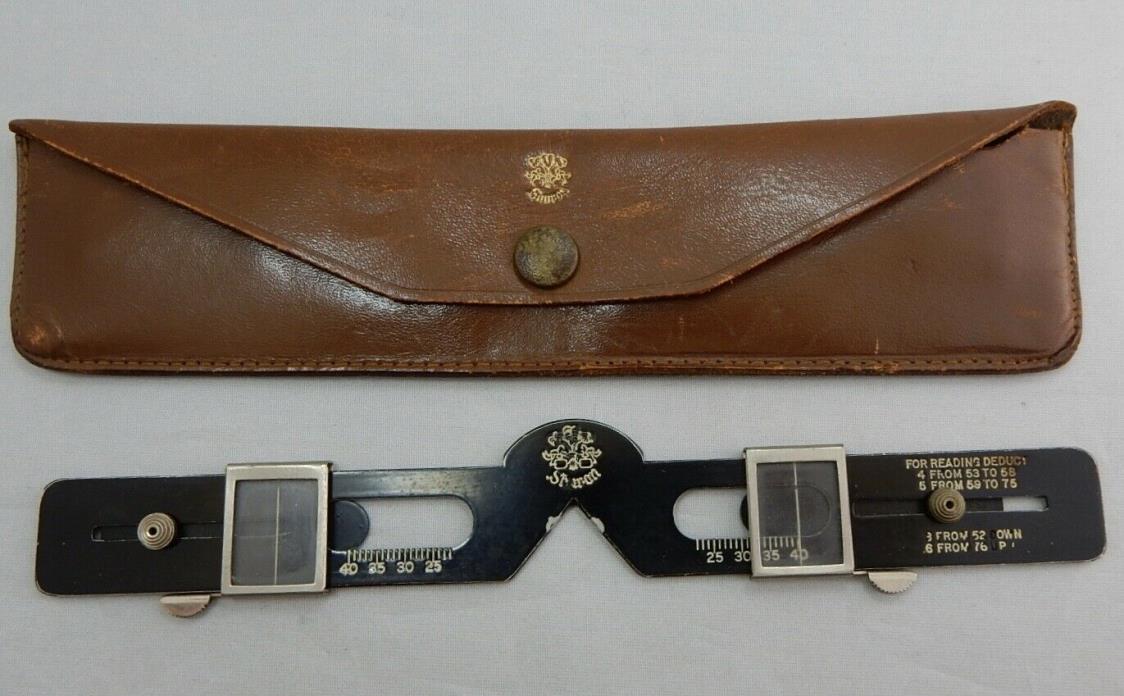 SHUR-ON Antique Optometrist's Measuring Reading Tool w/ Leather Case
