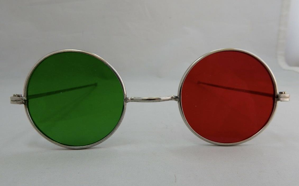 Antique Optometrist Test Lens Frame w/ Green and Red Lens, Steampunk Glasses