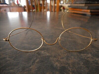 Antique VINTAGE Eye Glasses Spectacles Gold Tone Round Prescription 1920's ?