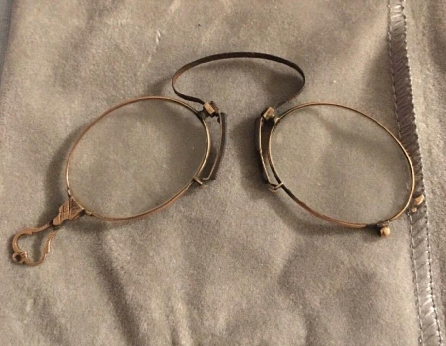 ANTIQUE PRINCE NEZ OVAL LENS SPRING BRIDGE SPECTACLES 