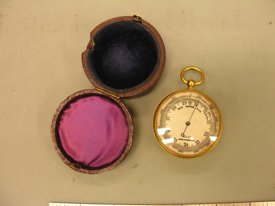 ~ Early 1900s Pocket Barometer Altimeter, Ormolu-Cased, Working VG ~