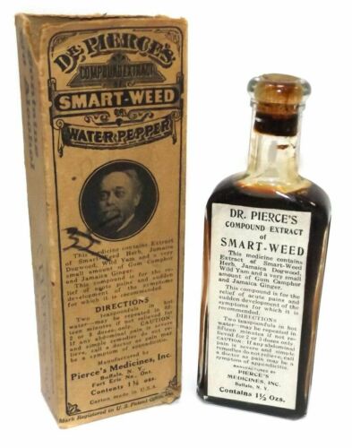 Antique NOS Dr. Pierce's Smart-Weed Medicine Bottle Full with Original Box