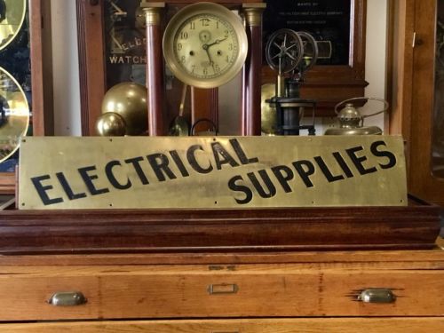 ELECTRICAL SUPPLIES BRASS SIGN ,  SELDOM SEEN , PERFECT ORIGINAL CONDITION