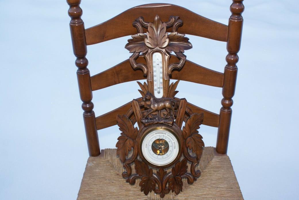 Antique Dutch / Black Forest carved Frame with Horse BAROMETER and THERMOMETER