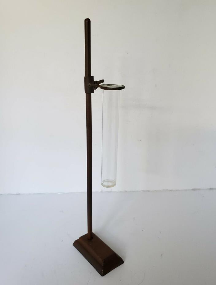 Antique Cast Iron Test Tube with Beaker Glass Lab Chemistry Stand Science