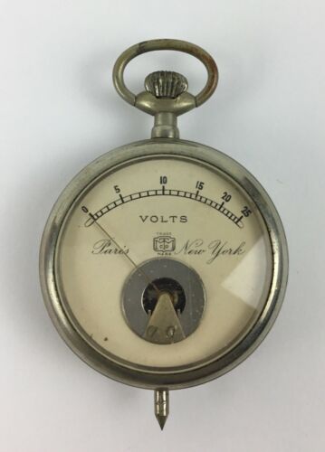 Antique Voltmeter - Argentan - Automotive Tool - Pocket Watch Style -MTM Co.