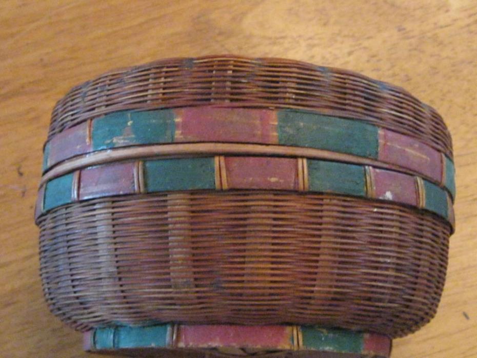 Small Antique Woven Sewing Basket with Lid