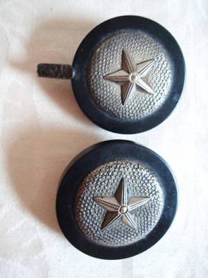 2 Vintage Black Plastic Cape Clasp Buckles Buttons With Silver Tone Metal Stars