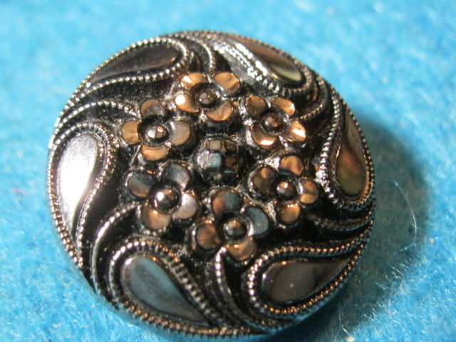 Modern Button: Black Glass with Silver Lustre