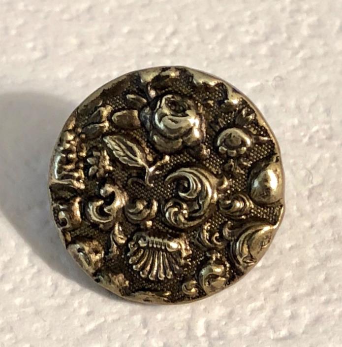 Antique Brass Button All Over Roses & Shell Print - Paris Back
