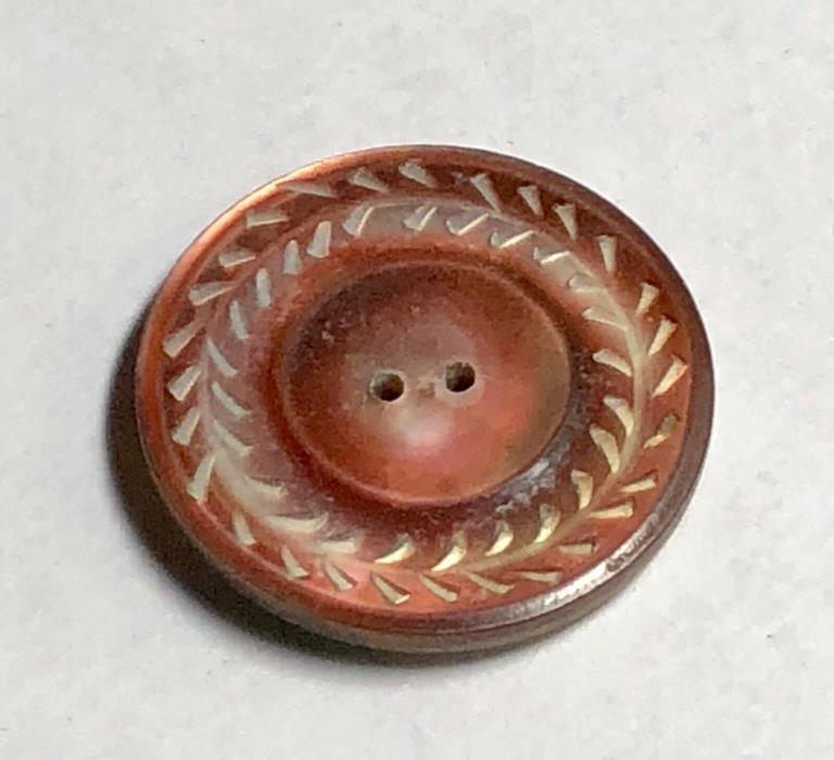 Beautiful Iridescent Shell Button - with Etched Wreath Design