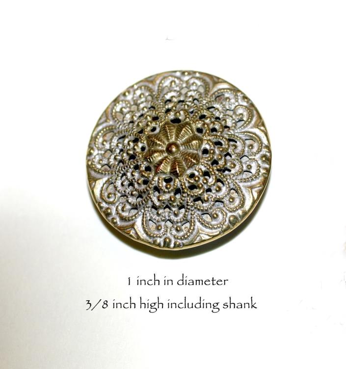 Antique Brass Filligree Designed Button.  Free Shipping!