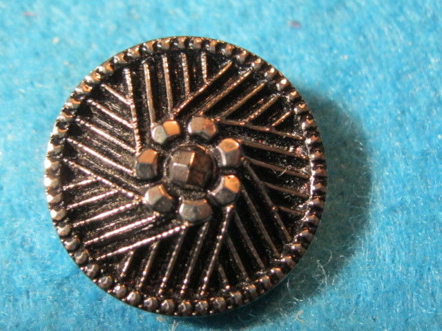 Modern Button: Black Glass with Slver Lustre