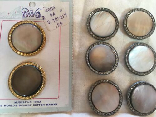 Marvelous Lot Of 8 Vintage Shell in Gilt Metal BUTTONS 1”