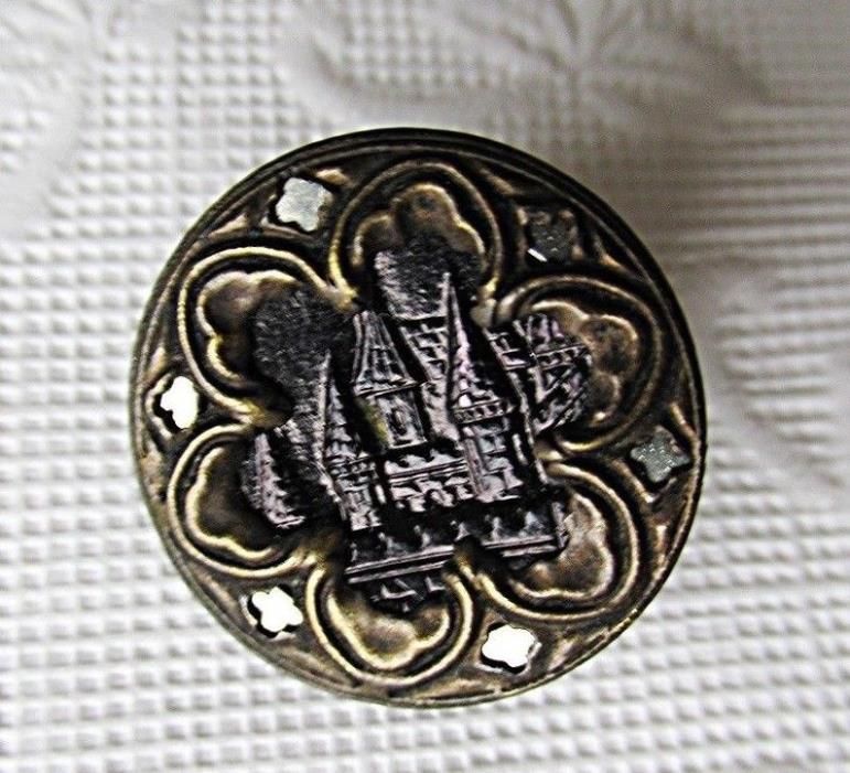 Antique Castle - HIGHLY Detailed Brass Twinkle/Picture Button - early 1900's