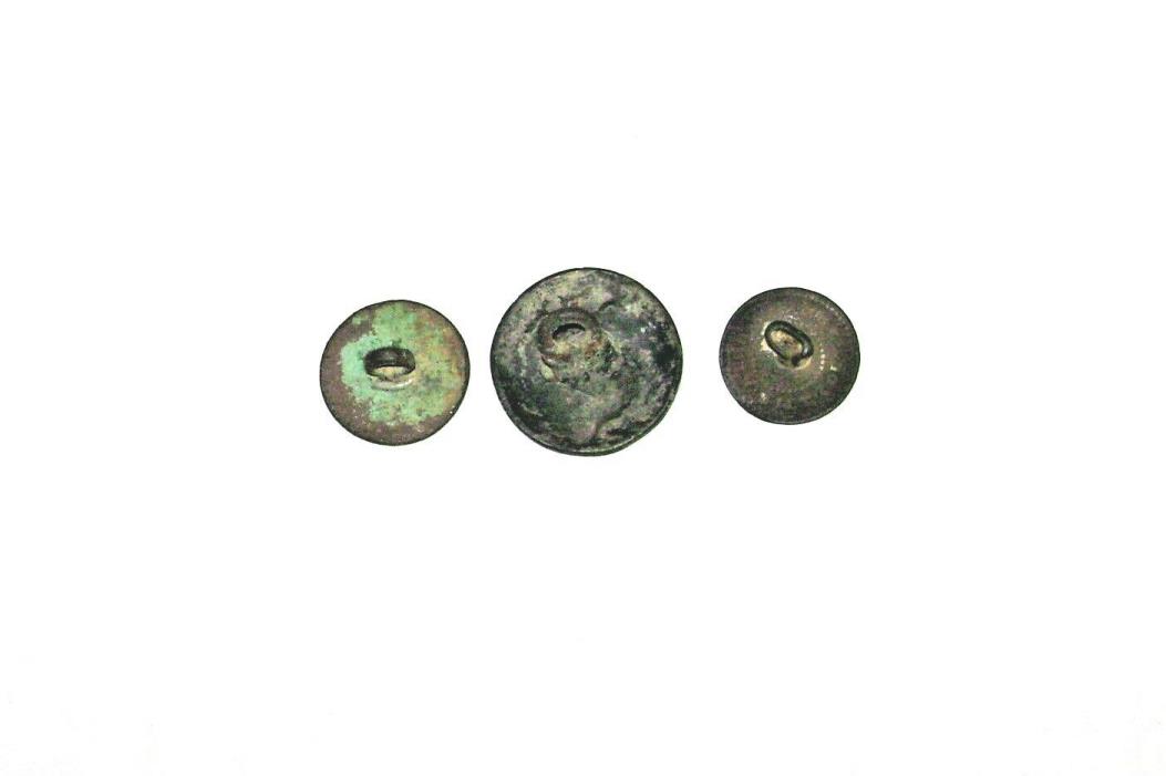 Collection of 3 Civil War Era Brass Flat Buttons with Loop Shanks 2 Backmarked