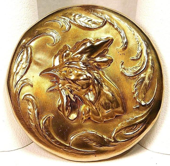 LARGE Antique BRASS ROOSTER Head  Button 1 & 7/16