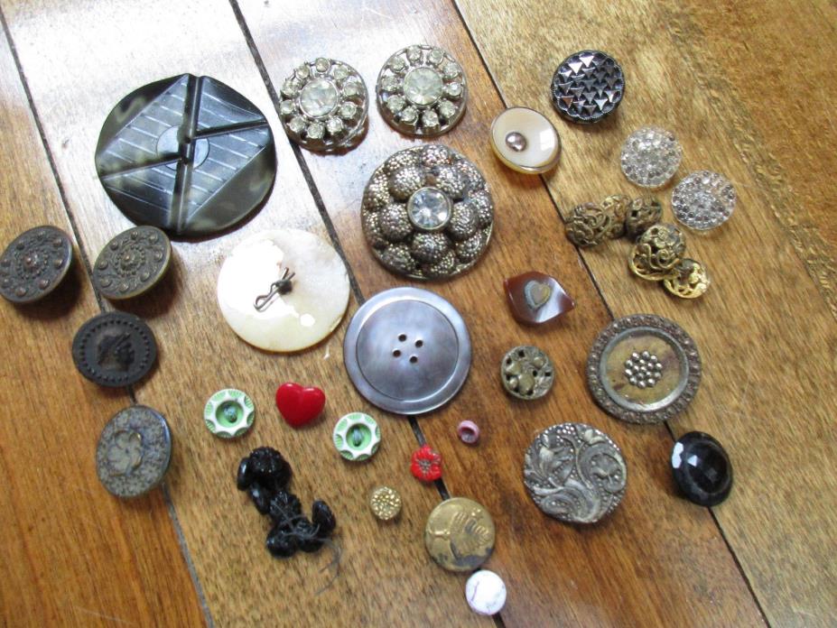 Vintage Antique Ornate Victorian Button Lot Brass Mop Glass Metal Etc (t)