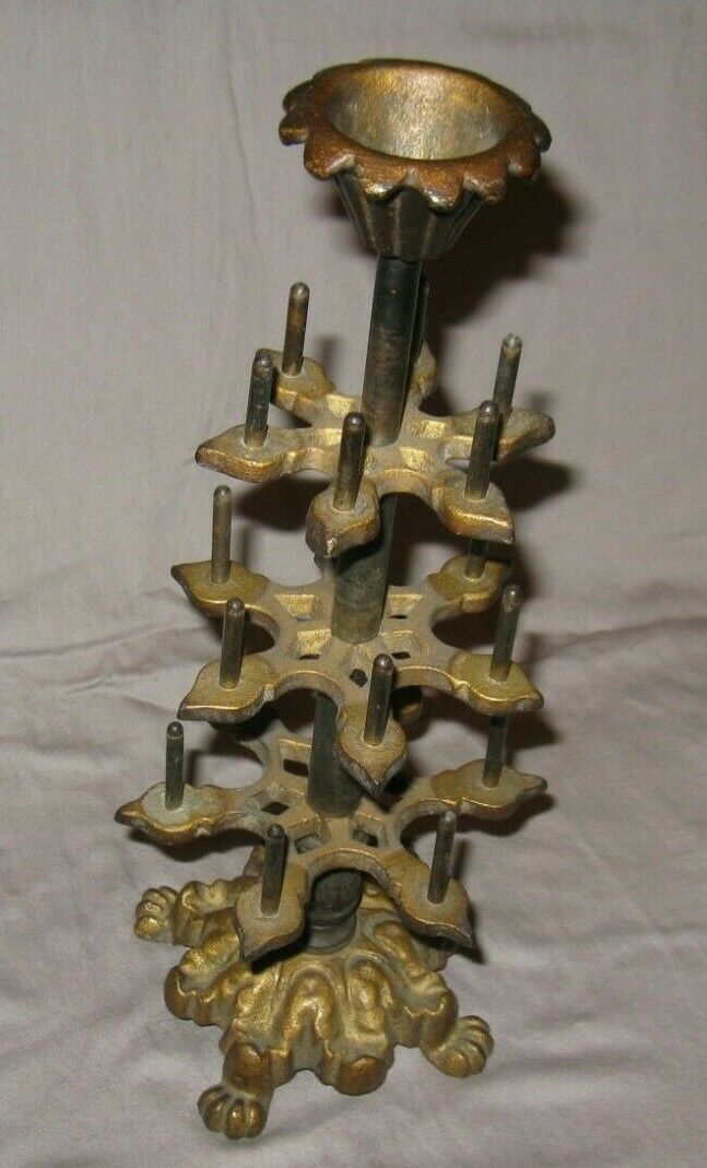 Antique Victorian Spool Holder cast iron revolving holds 18 thread spools