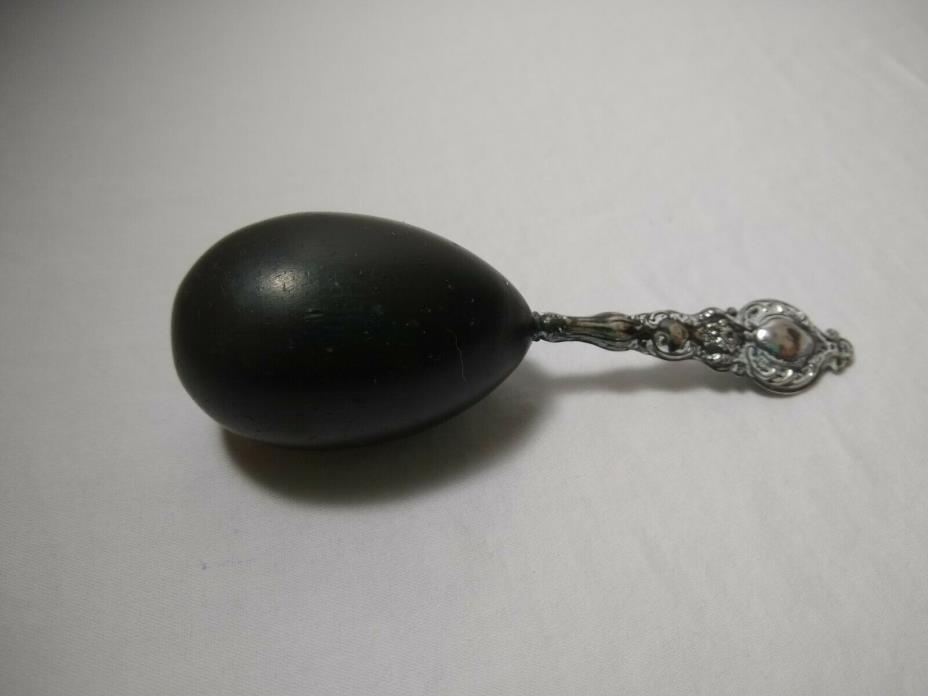 Antique Art Nouveau Sterling Silver Repousse Handle and Ebony Sock Darning Egg