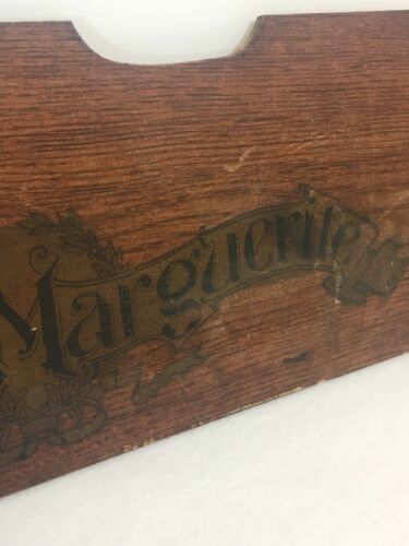 Antique Sewing Machine Marguerite Wood Name Front Plate Wall Hanging Decor 19x7