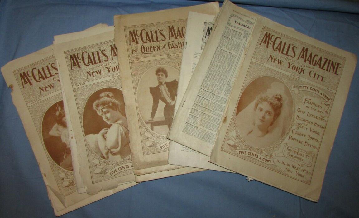 SEVEN MCCALL'S MAGAZINES, 1890'S, 1905, VINTAGE FASHION, DRESS
