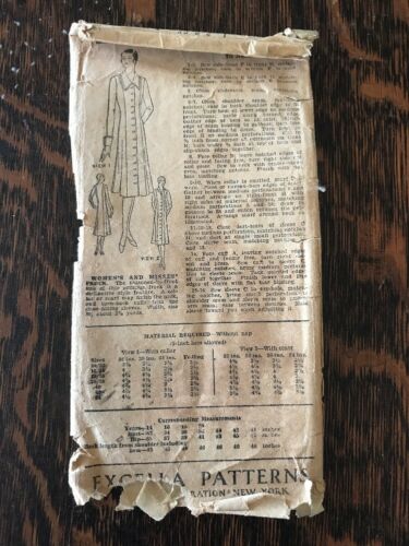 Vintage Excella Sewing Pattern Button Front Dress Frock Antique Complete