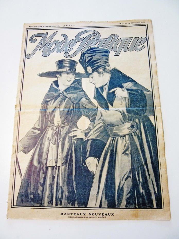 French Magazine Mode Pratique Oct. 1916 1910s Fashion Sewing, Knitting Antique