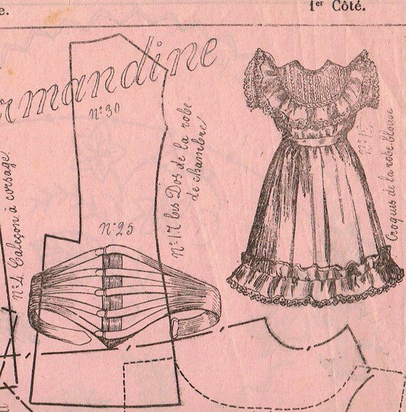 Antique Sewing Pattern Sheet La Poupée Modèle French Girl's Doll Magazine 1893