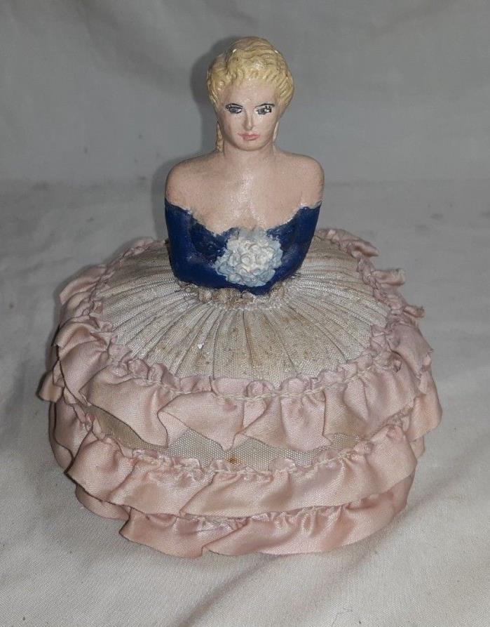Vintage maybe Antique SOUTHERN BELLE Pin Cushion w Ceramic Bust PRETTY