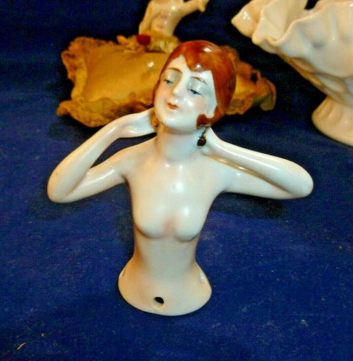 Antique Porcelain Pin Cushion Doll Flapper Germany