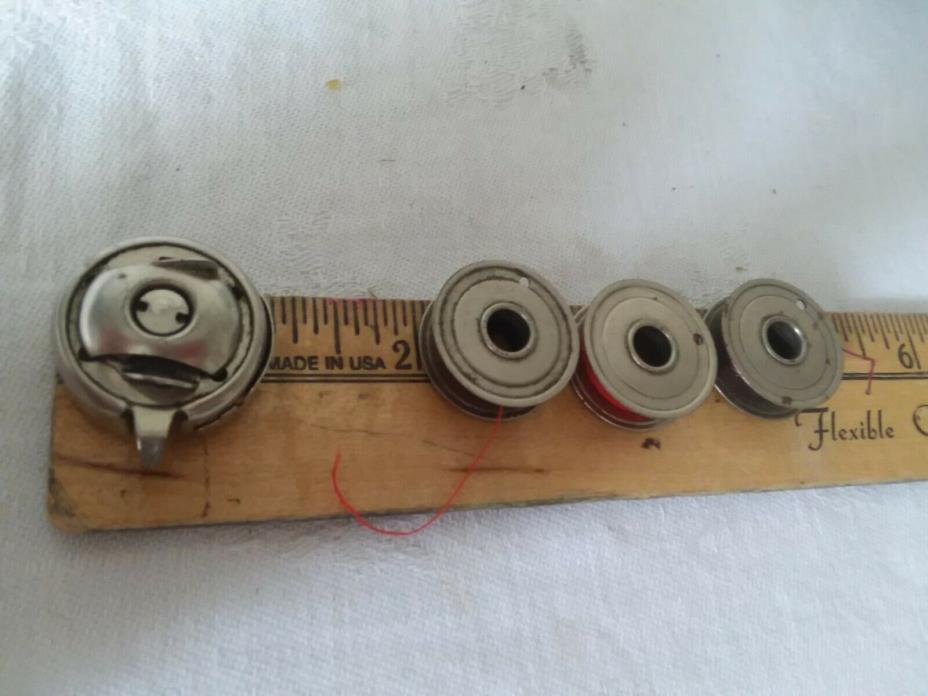 Antique Vintage  Sewing Machine Bobbin Case + 3 Bobbins