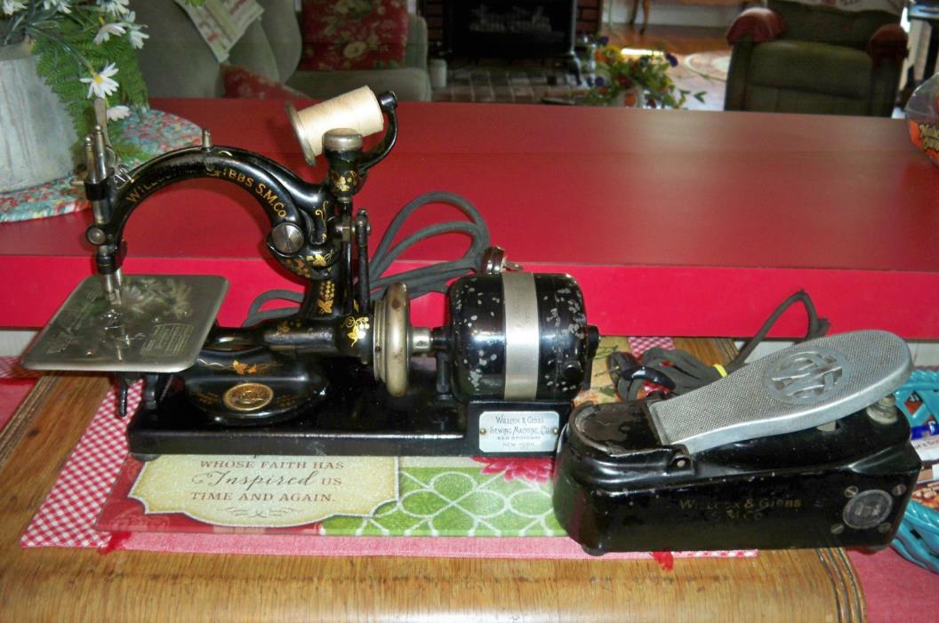 Antique Willcox Gibbs Electric Sewing Machine Cast Iron W/ Pedal - WORKS