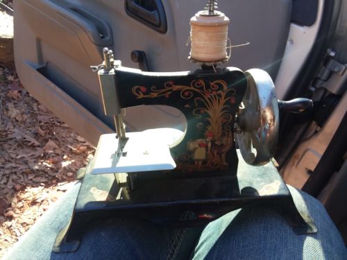 Antique Little Red Riding Hood CASIGE Child's Metal Toy Sewing Machine Germany