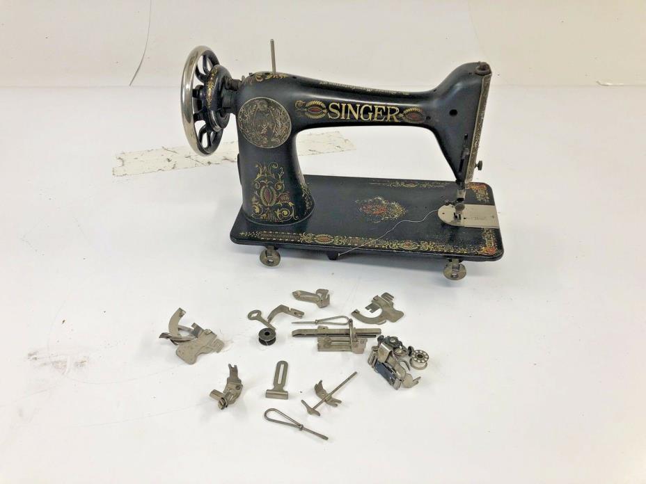 Vintage Singer Sewing Machine RED EYE MODEL 66 antique head w Accessories extras