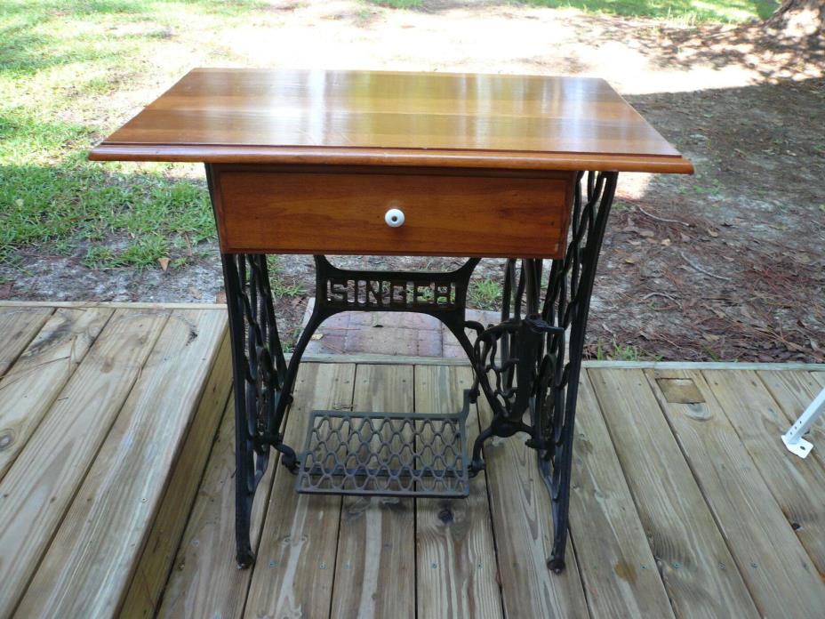 Antique Cast Iron Singer Treadle Sewing Machine Base & Wood Table Top