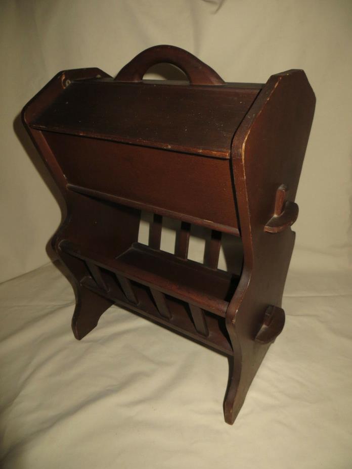 Antique Wood Sewing Box with legs, Floor standing with handle