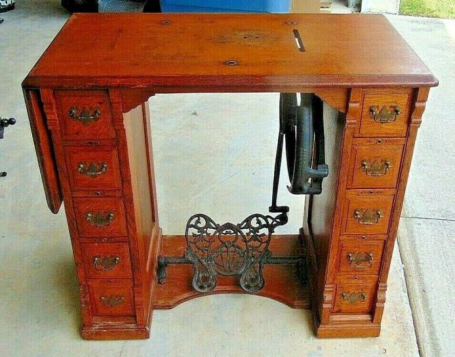 Antique Wilcox Gibbs Treadle Sewing Machine Oak Cabinet with Mechanism