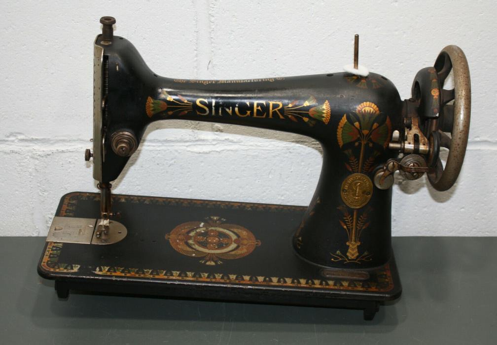 Serviced - Antique 1909 Singer Sewing Machine 66-1, Lotus Decal Pattern, Treadle