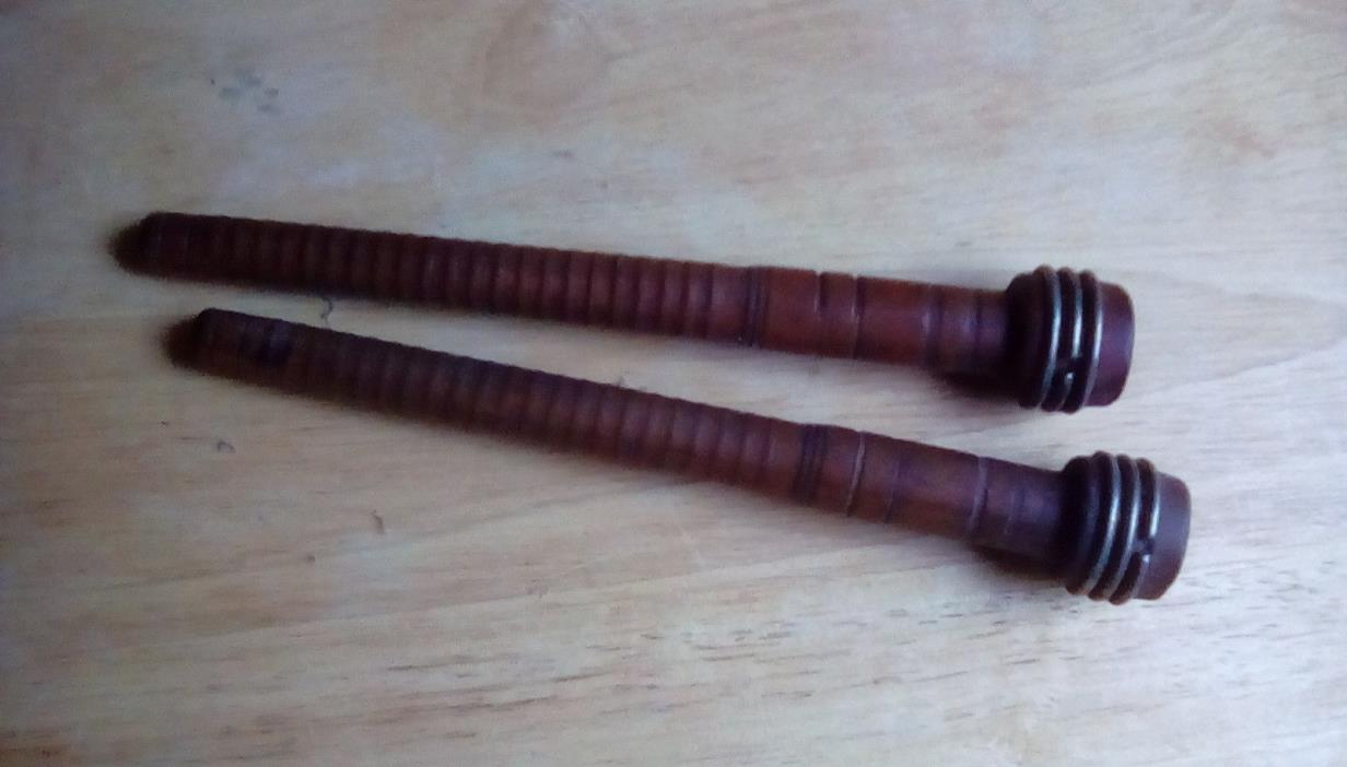 2 Wooden Textile Thread Spools Spindles Vintage