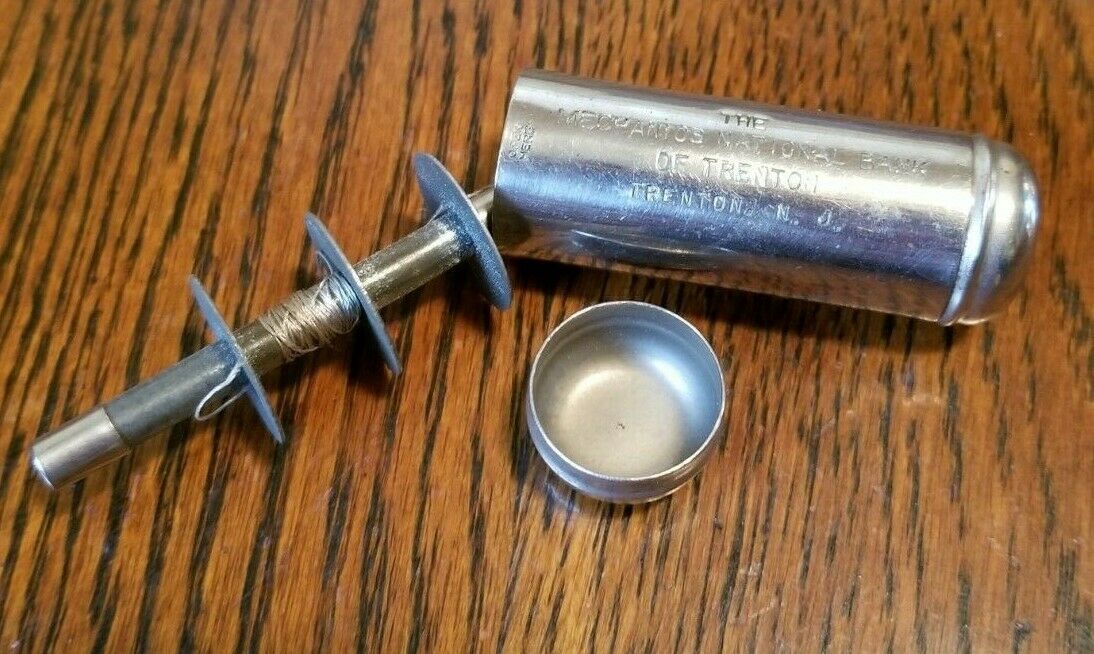 Antique Chrome Metal Tin containing antique Chrome Spool with Thread Trenton, NJ